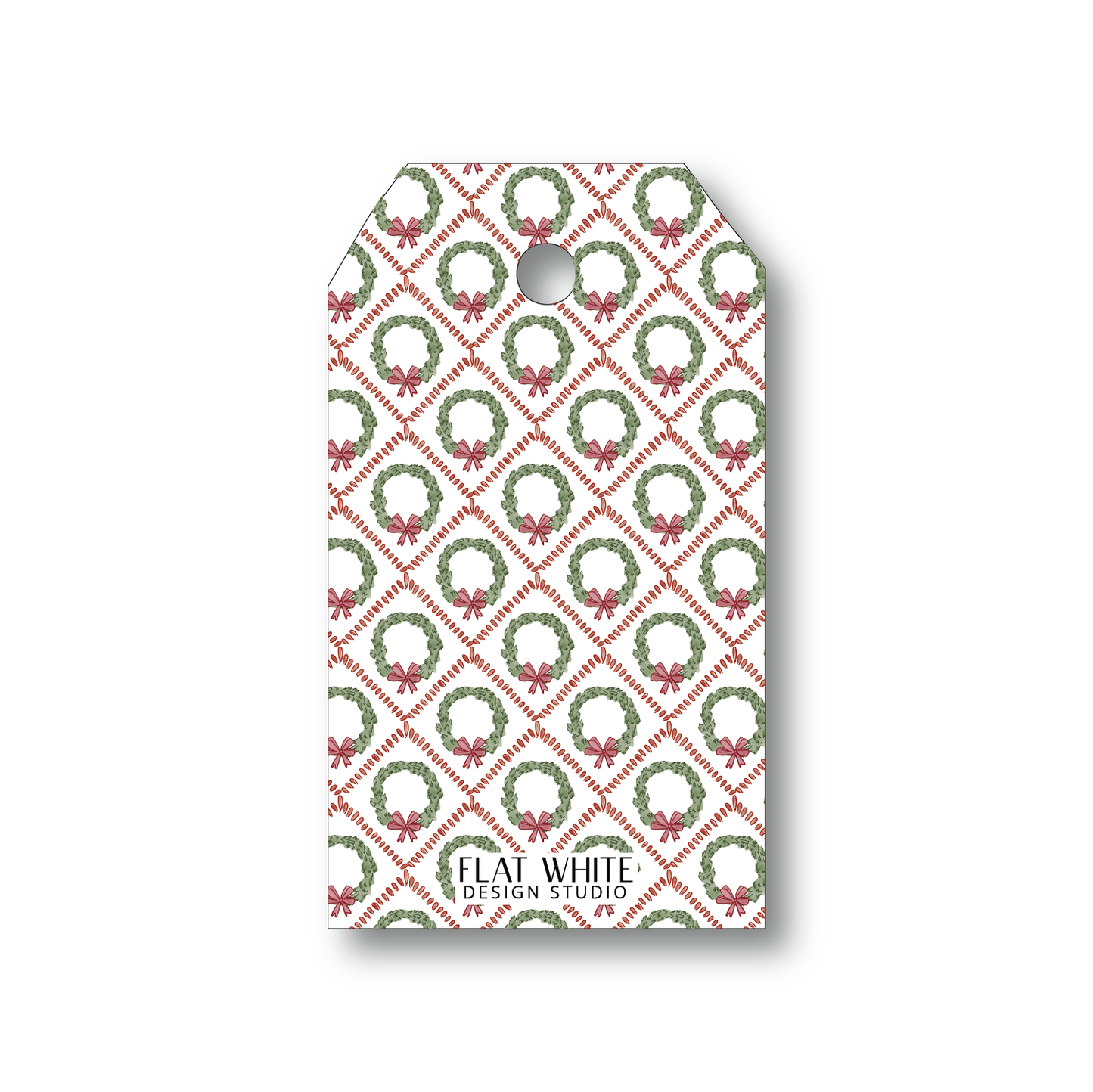 Trellis Wreath and Ribbon Holiday Gift Tag