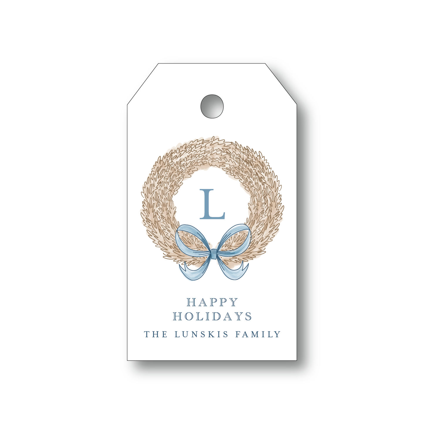 Blue and Cream Wreath Gift Tag