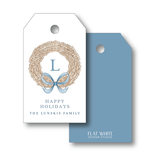 Blue and Cream Wreath Gift Tag