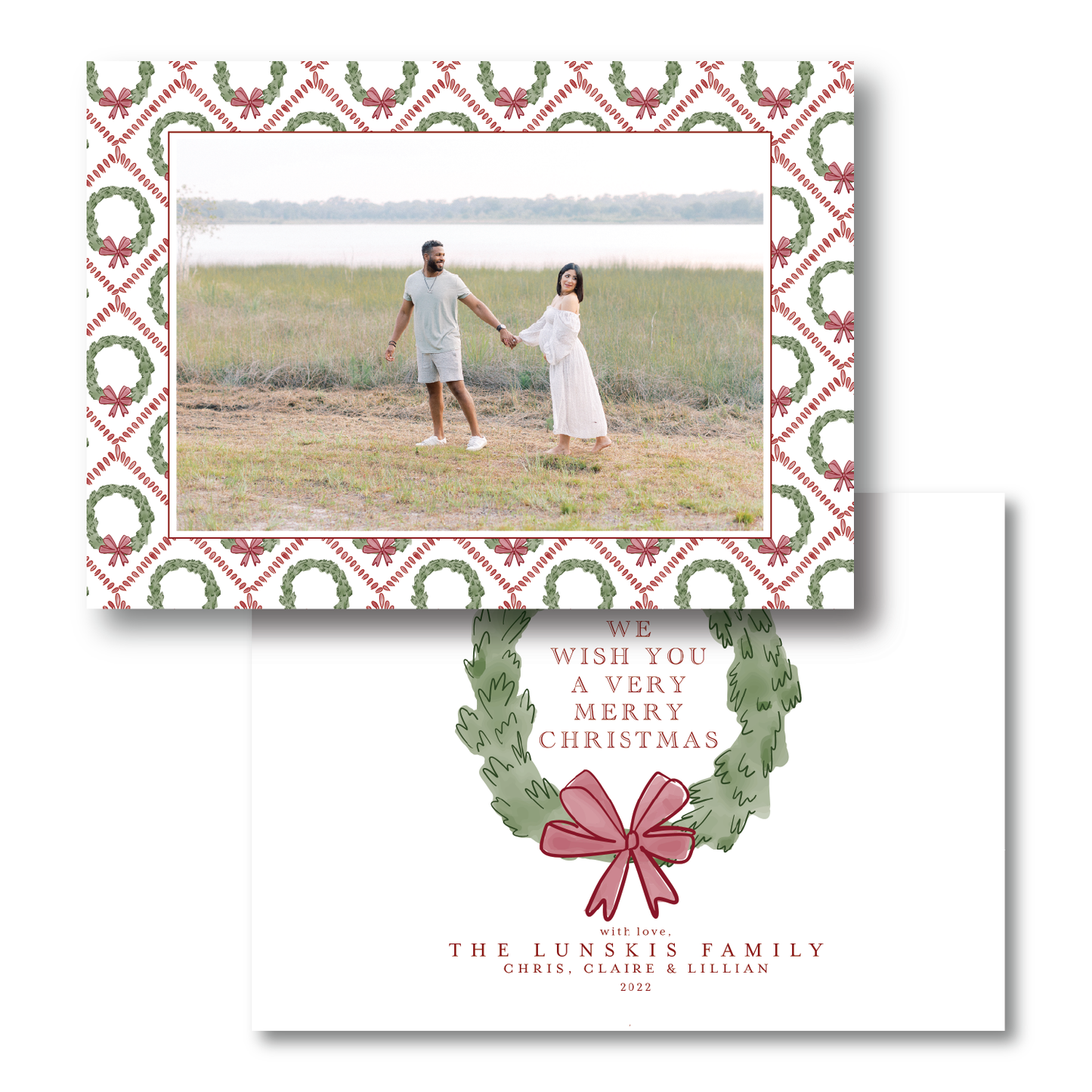 Trellis Wreath and Ribbon Holiday Pattern Landscape