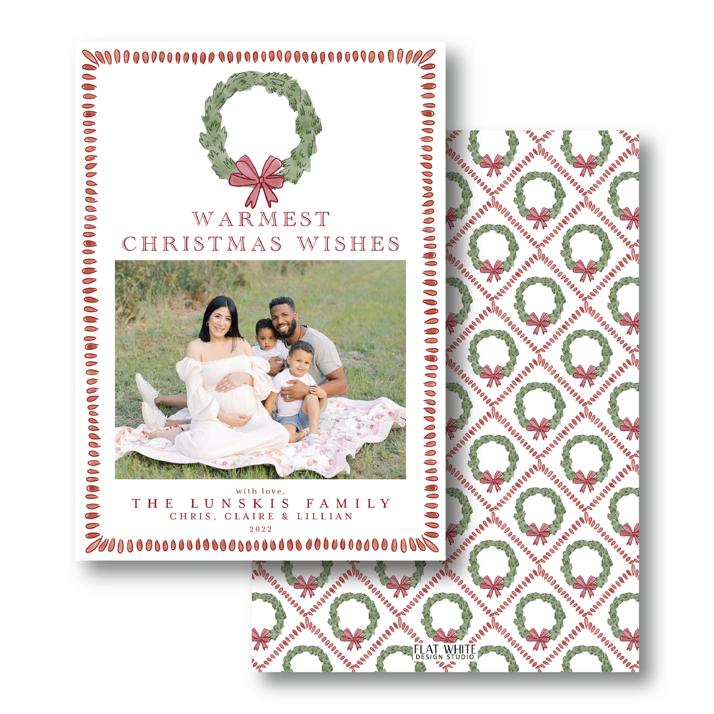 Trellis Wreath and Ribbon Holiday Crest Portrait