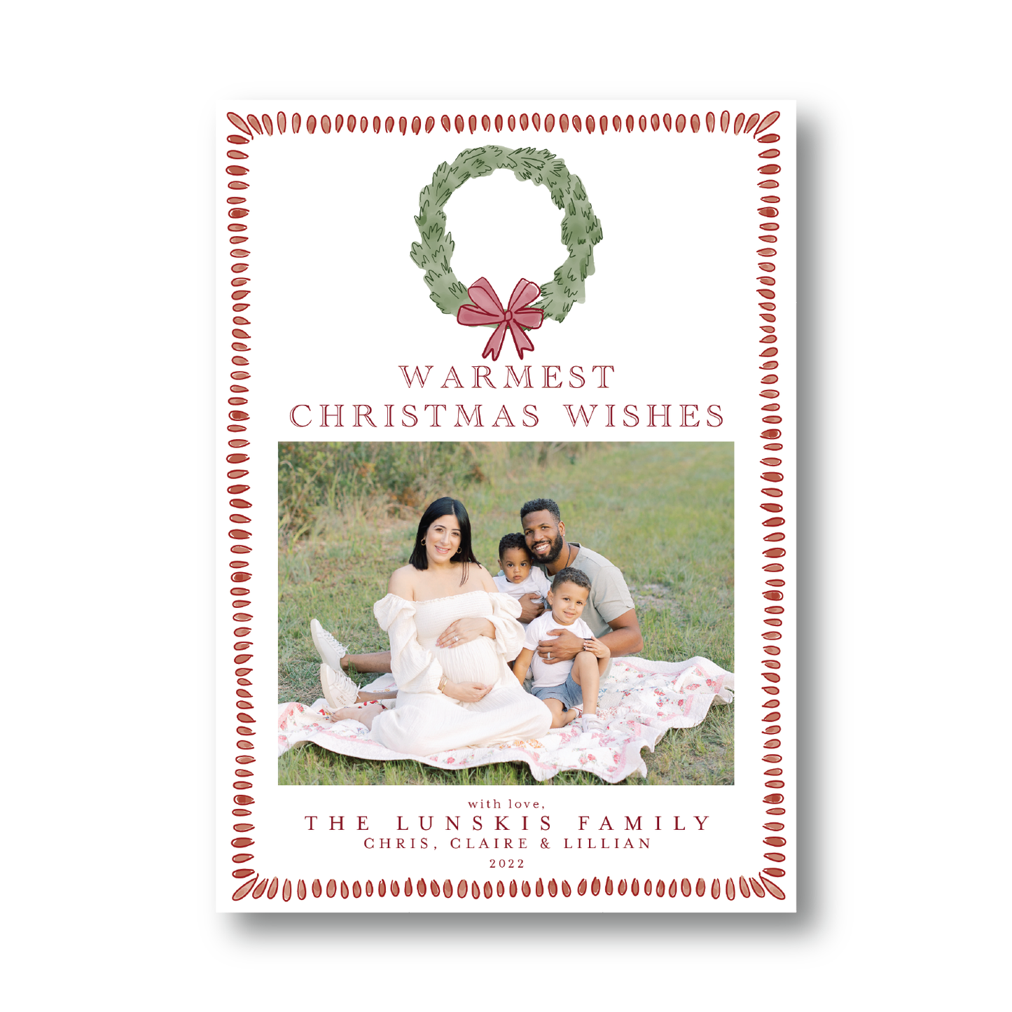 Trellis Wreath and Ribbon Holiday Crest Portrait