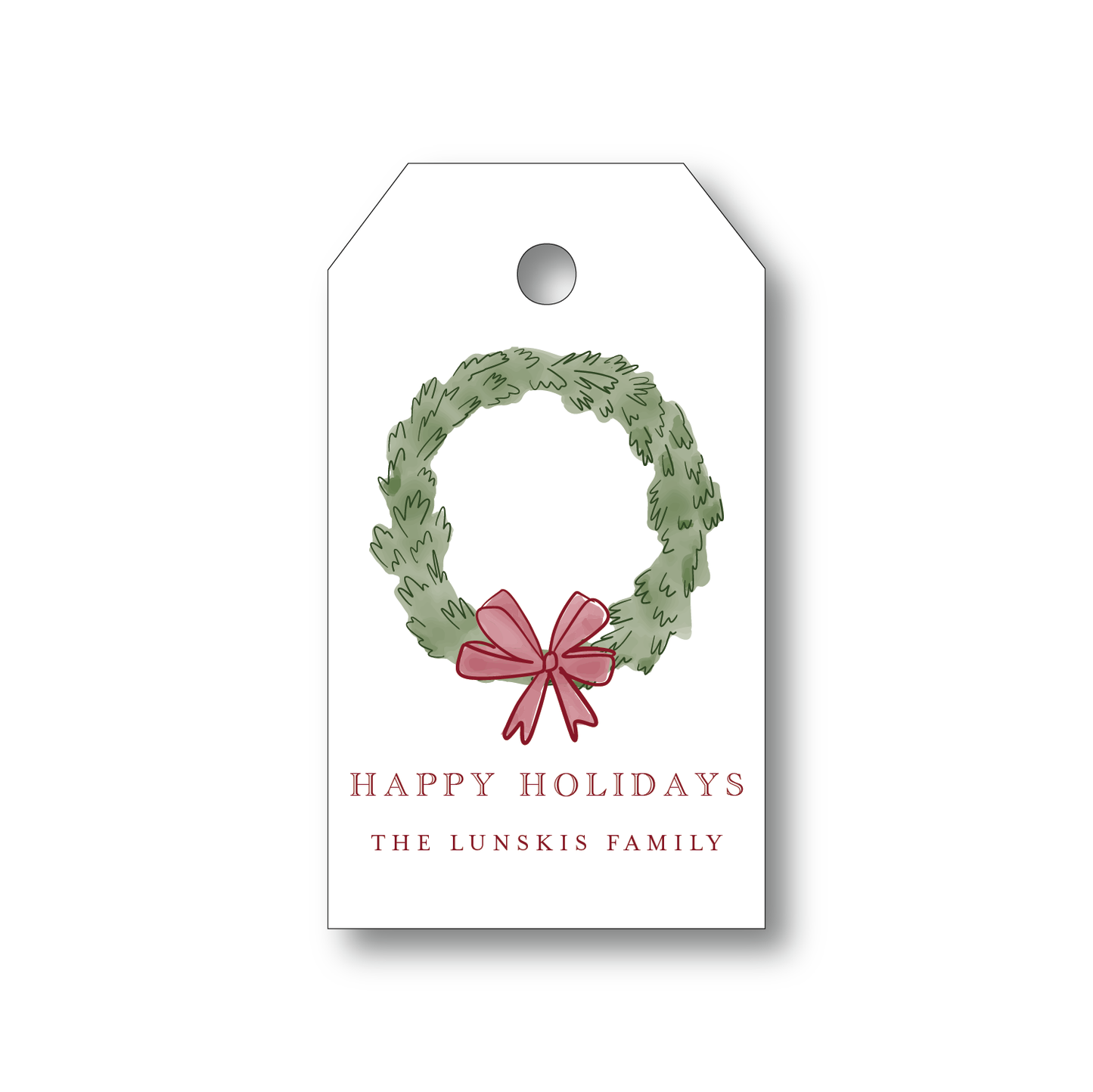 Trellis Wreath and Ribbon Holiday Gift Tag