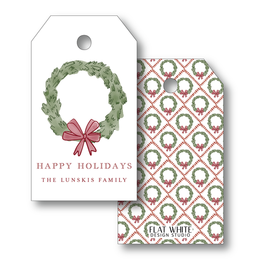 Trellis Wreath and Ribbon Holiday Gift Tag