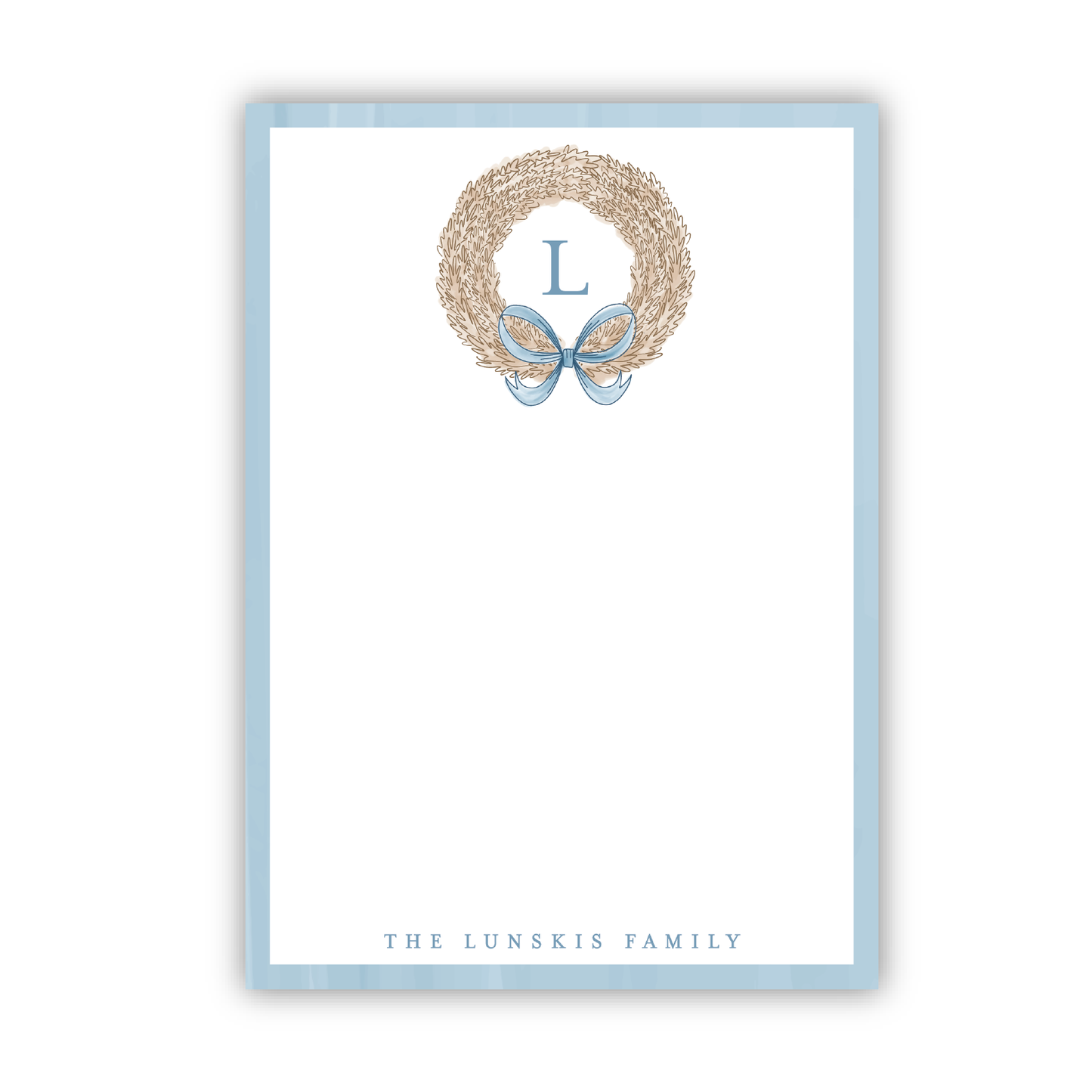 Blue and Cream Wreath Holiday Notepad