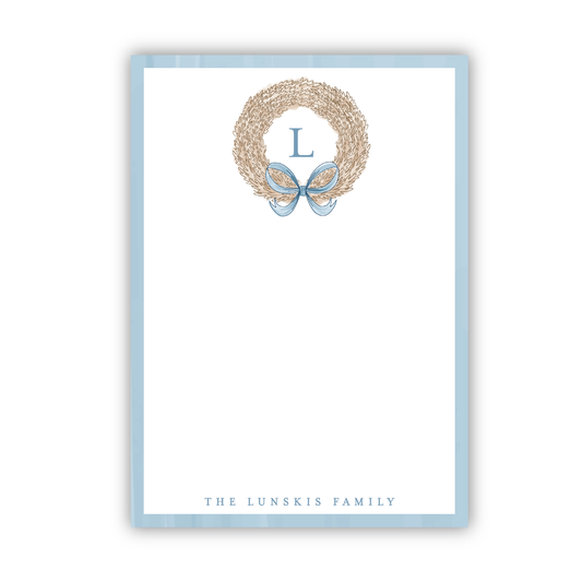 Blue and Cream Wreath Holiday Notepad