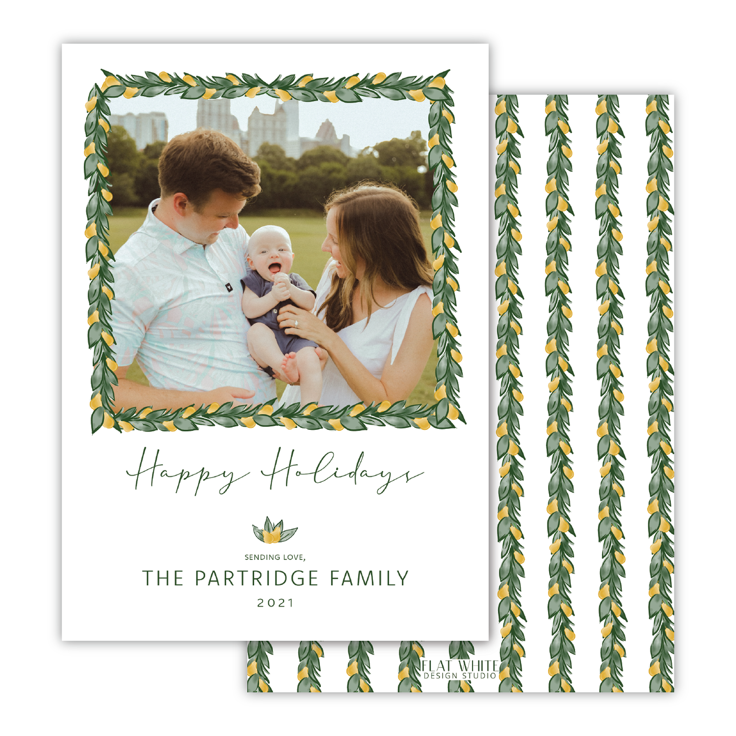 Partridge Pear Garland Border Portrait