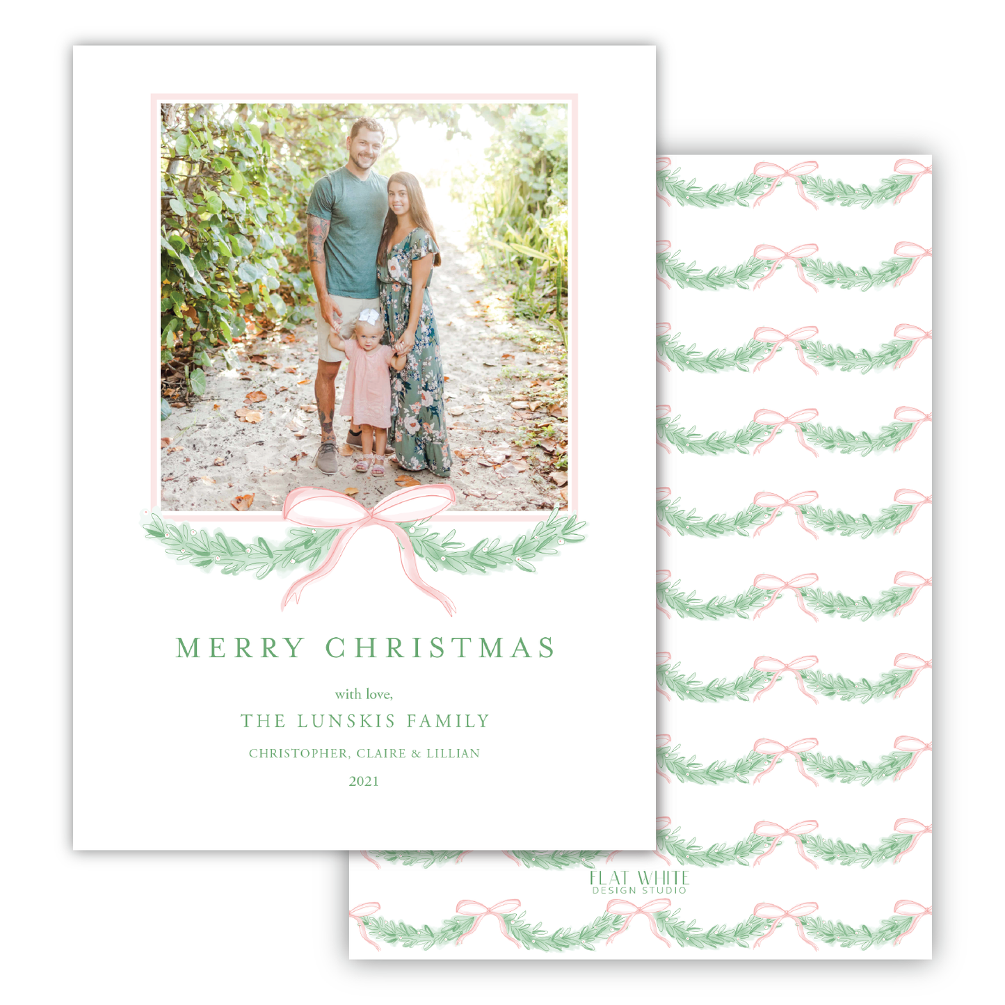 Pink Bow & Garland Holiday Crest Portrait