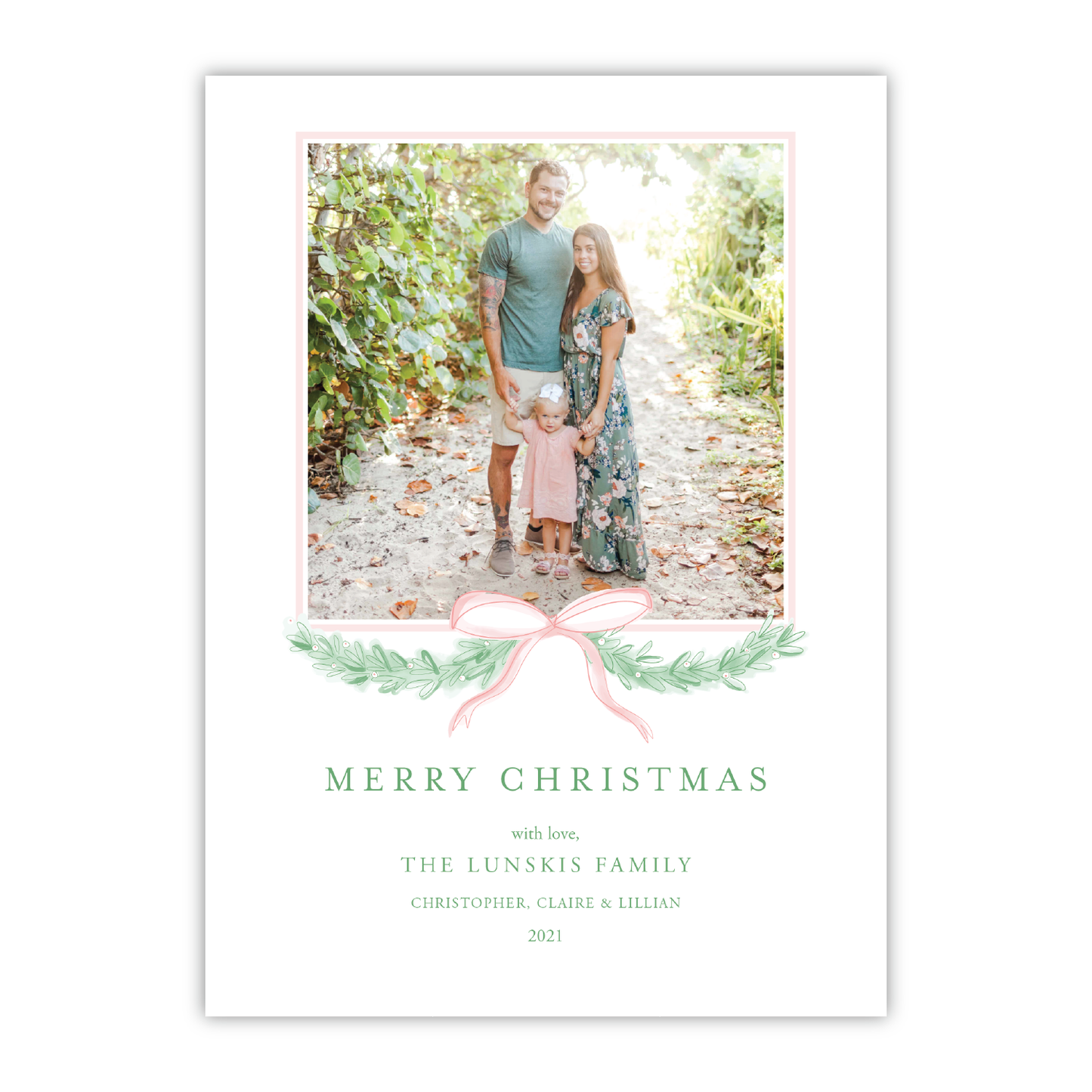 Pink Bow & Garland Holiday Crest Portrait