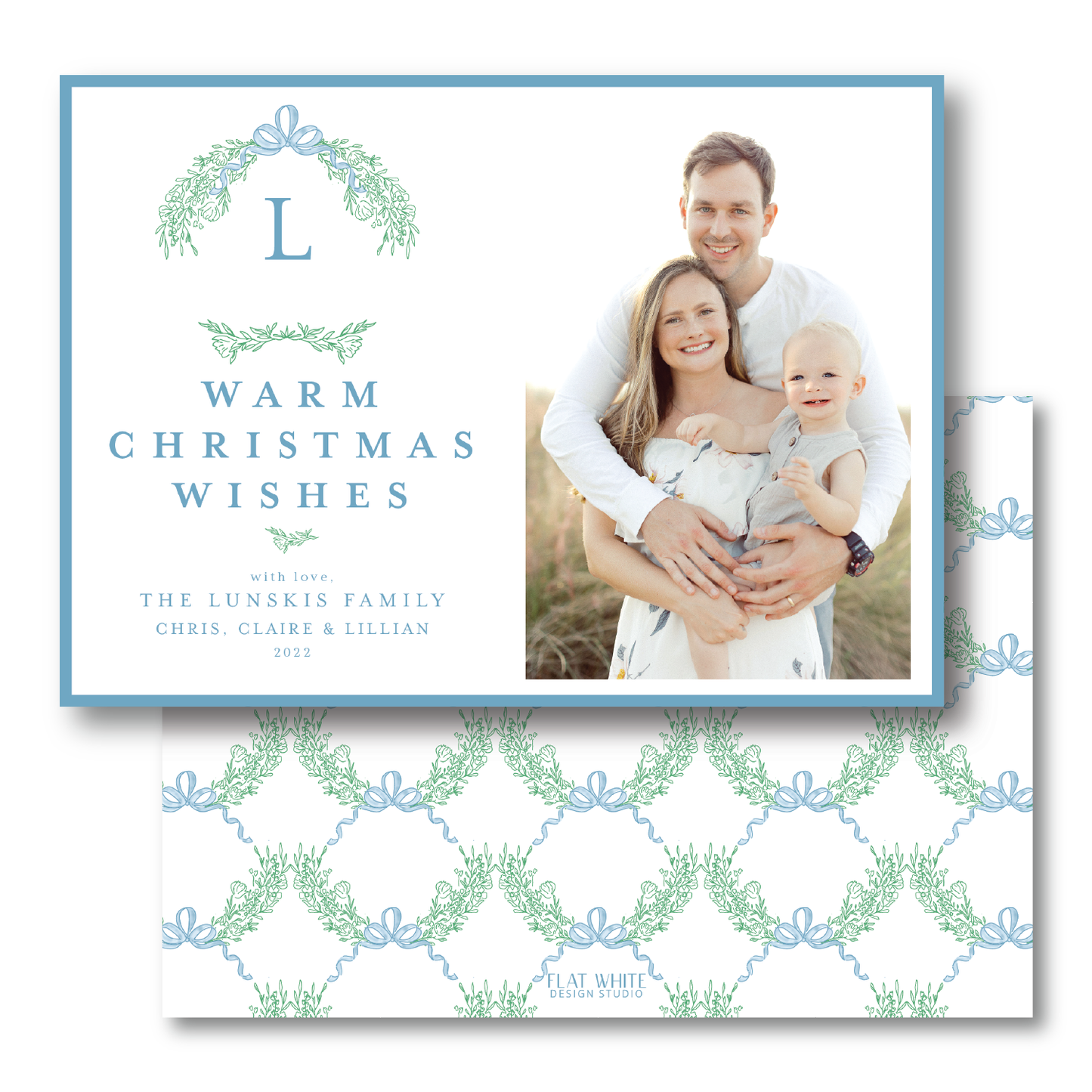 Winter Green Wreath and Bow Crest Landscape