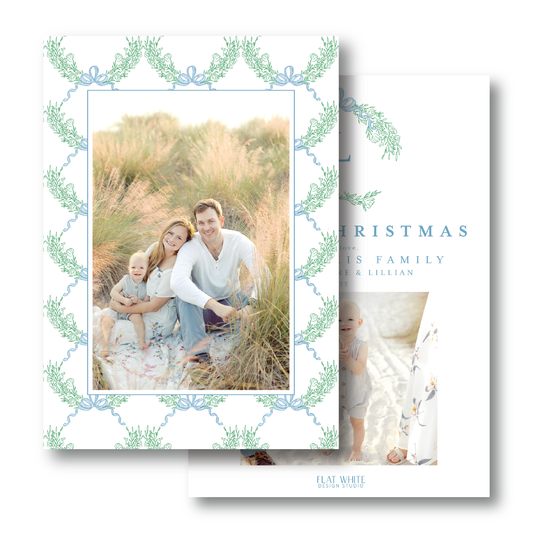 Winter Green Wreath and Bow Pattern Portrait