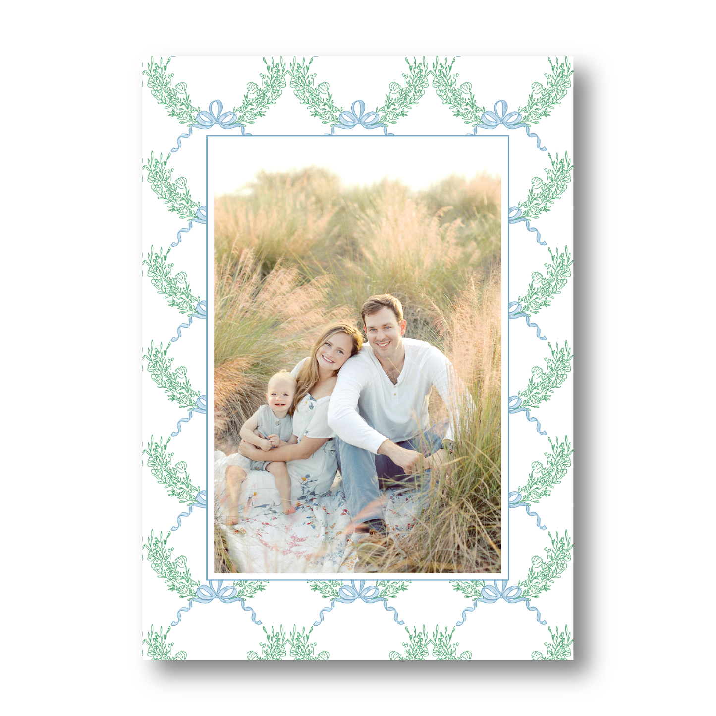 Winter Green Wreath and Bow Pattern Portrait