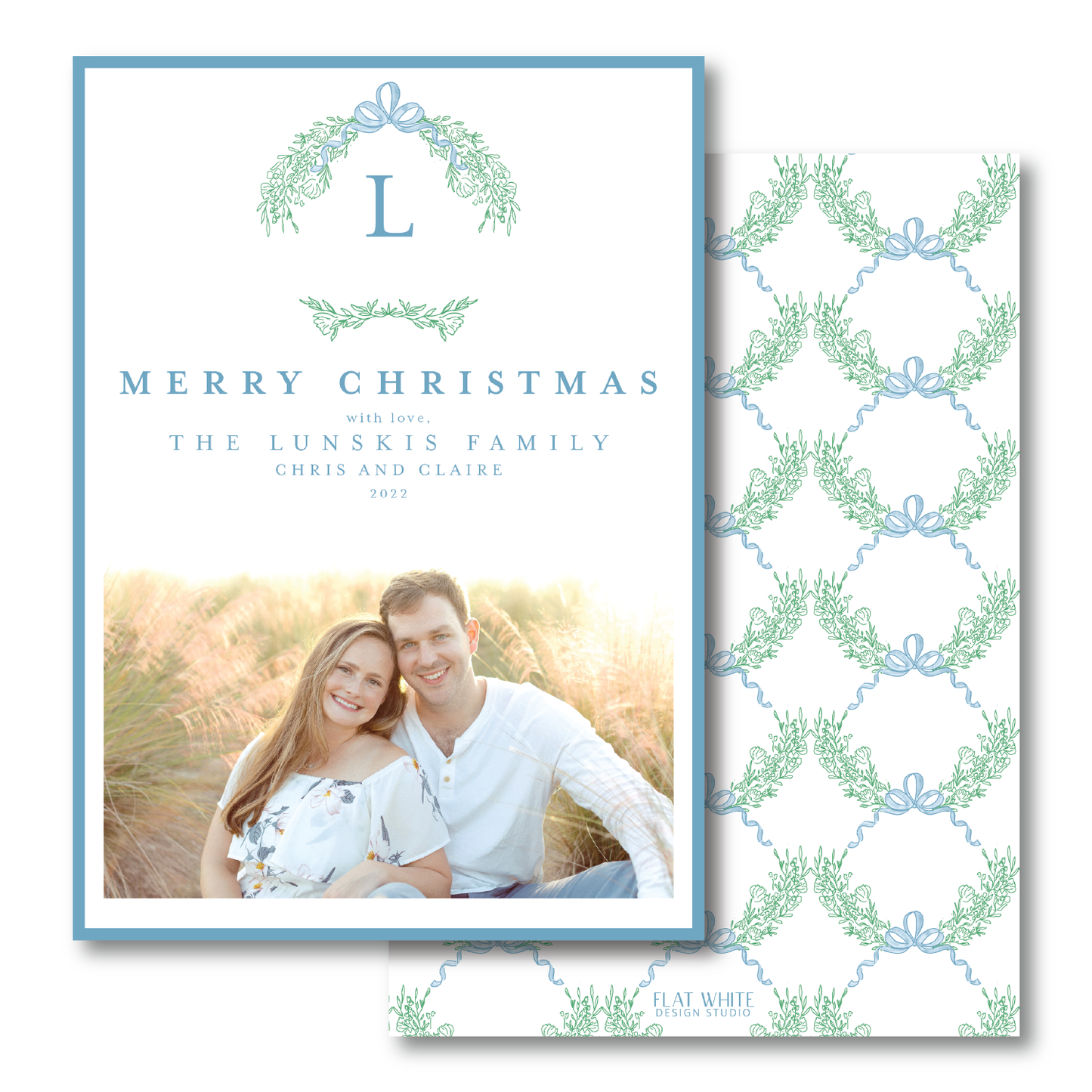 Winter Green Wreath and Bow Crest Portrait
