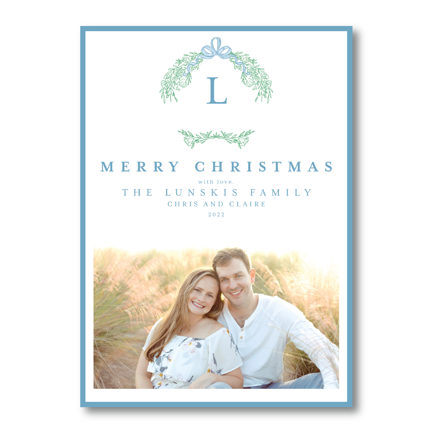 Winter Green Wreath and Bow Crest Portrait
